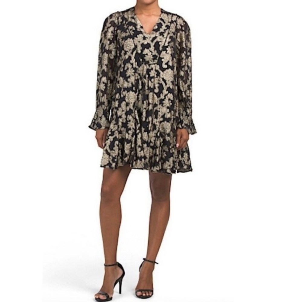 Anthropologie Black & Gold Metallic Dress
